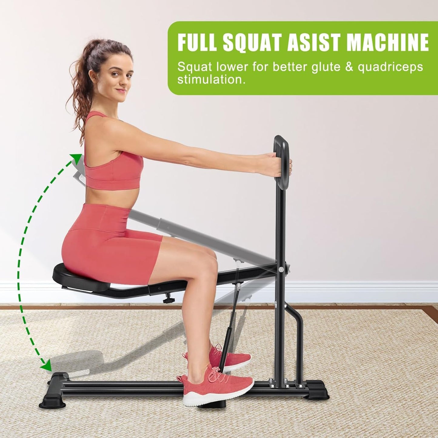 Kipika Squat Machine - Home Gym Workout Equipment for Total-Body Fitness - Low Impact Glute Leg Cardio Trainer with Ergonomic Multi-Grip Handle - 7 Position Seat Adjustment Durable Steel Construction