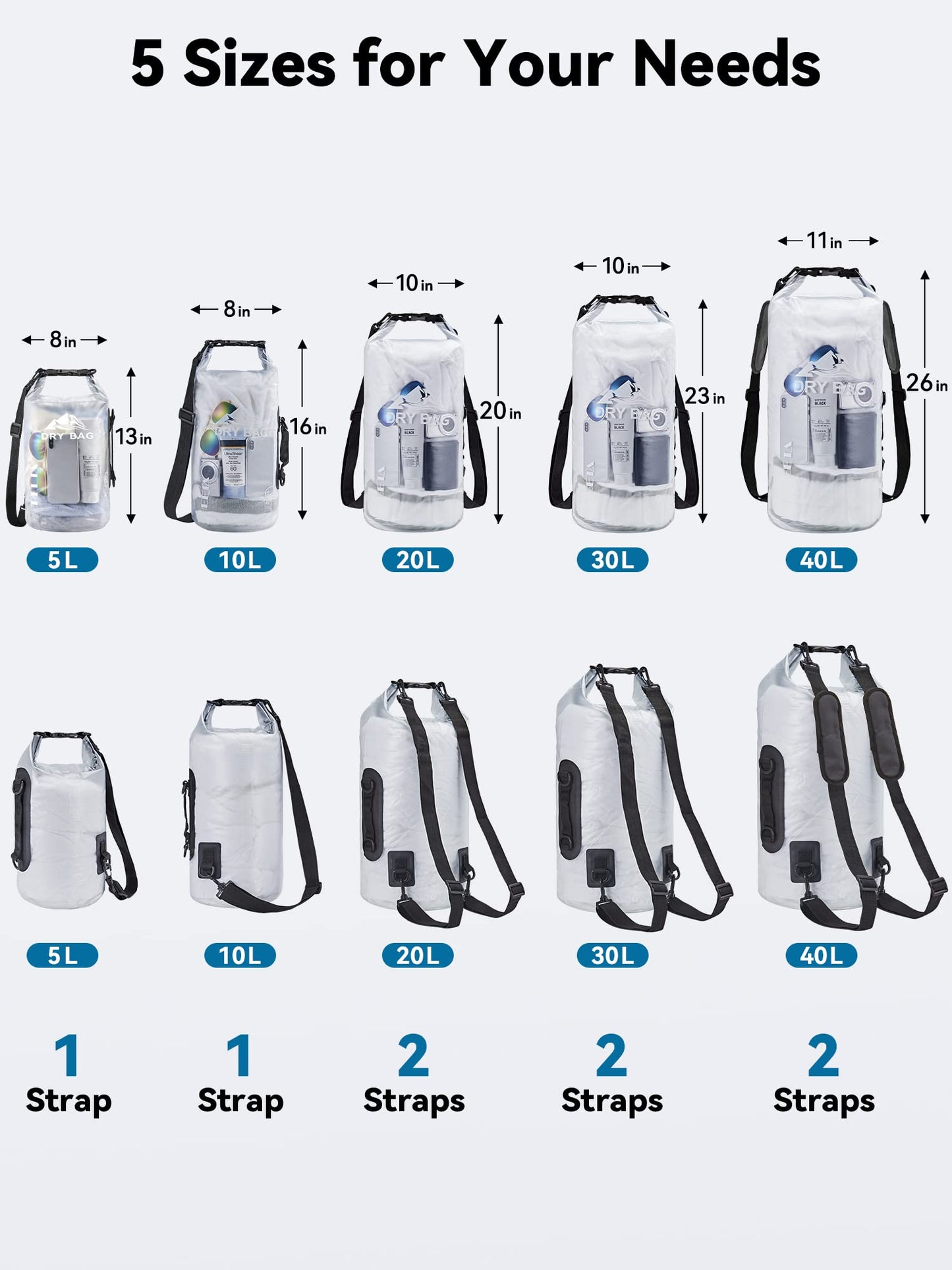 HEETA Dry Bag Waterproof for Women Men, Roll Top Lightweight Dry Storage Bag Backpack with Phone Case for Travel Swimming Boating Kayaking Paddle Board Camping Beach Accessories (White, 30L)