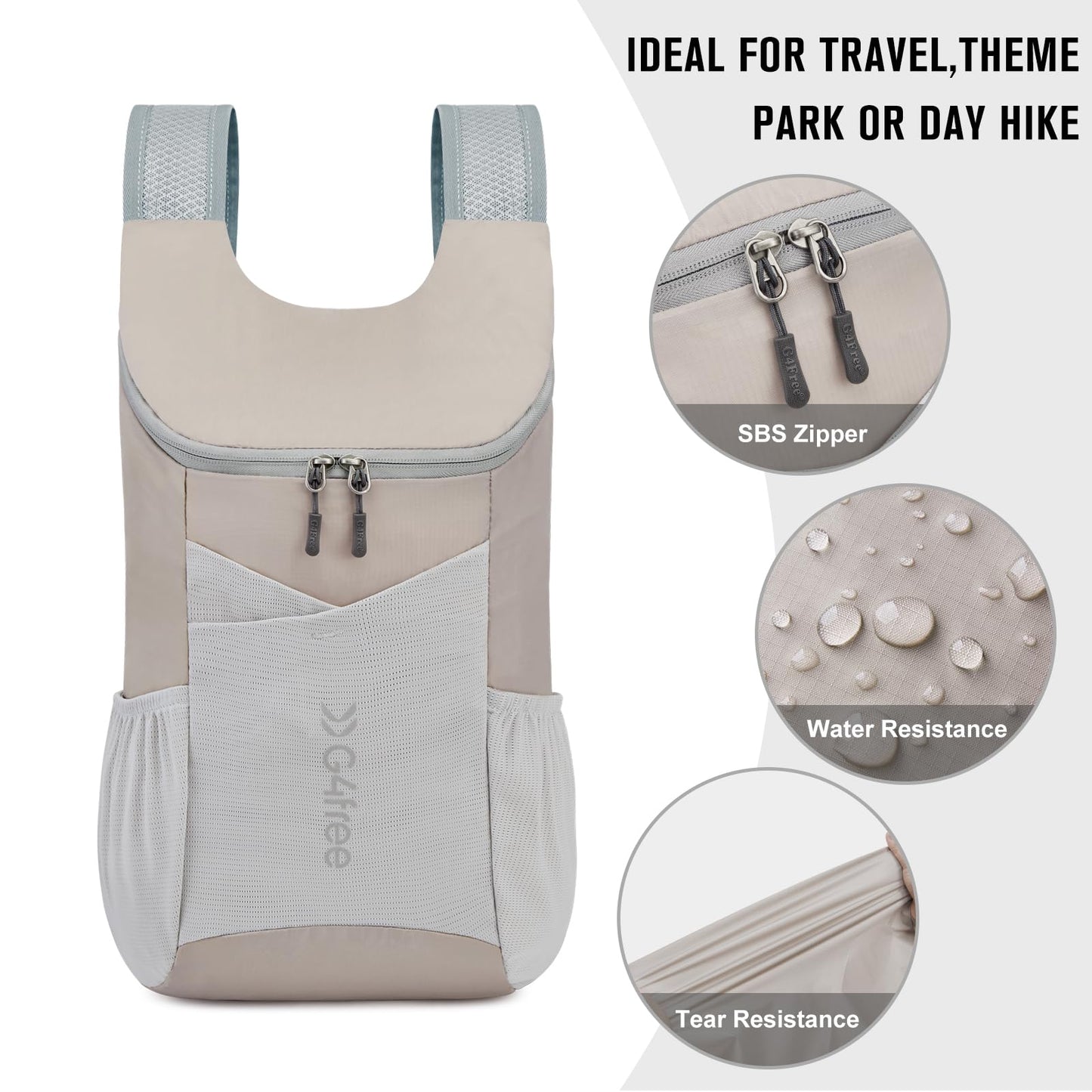 G4Free 11L Hiking Backpack Small Ultra light Packable Backpack Travel Bag for Women Men Casual Outdoor Camping Daypack (Grey)