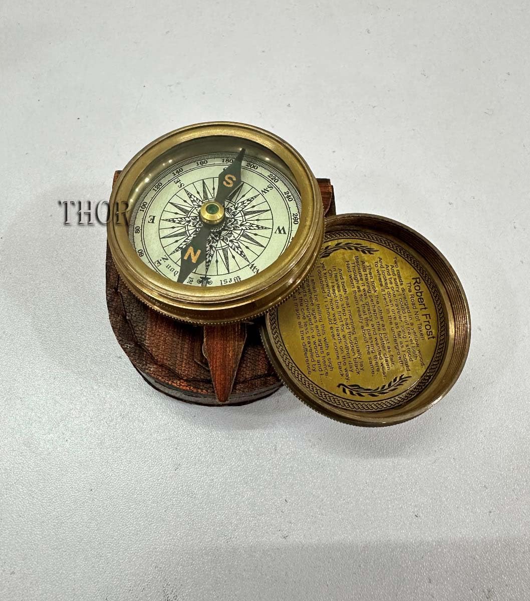 Antique Brass Pocket Compass with Leather Case Gifts | Engraved Compasses for Graduation, Him, Her, Husband, Dad, Son/Friends Compass for Camping, Hiking, Touring