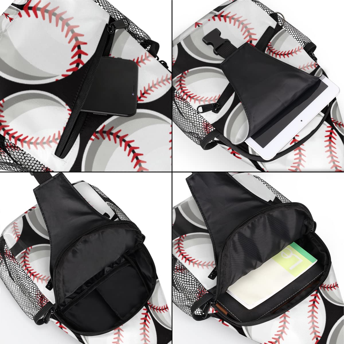 Baseball Softball Ball Sling Bag Crossbody Backpack Casual Chest Shoulder Daypacks For Cycling Hiking Travel