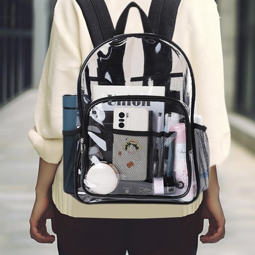 MQACPUPY Large Clear Bookbag-Heavy Duty Transparent Backpack for Stadium Events&Work-Bag for Men&Women(black)