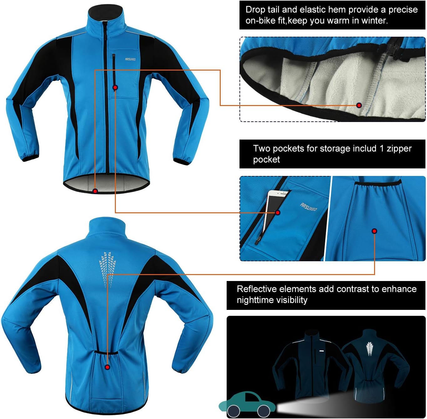 Windproof Waterproof Thermal Cycling Jacket for Winter | ARSUXEO 15K Softshell