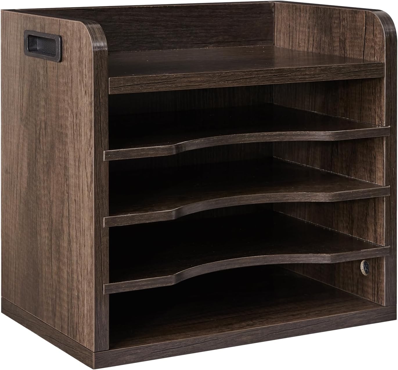 YMYNY Desktop File Organizer with Handle, Document Letter Mail Tray Sorter with 3 Adjustable Shelves, 5 Tiers Paper Holder for School Home Office Desk, Rustic Brown,13.4 * 12.4 * 9.06" UHBC006H