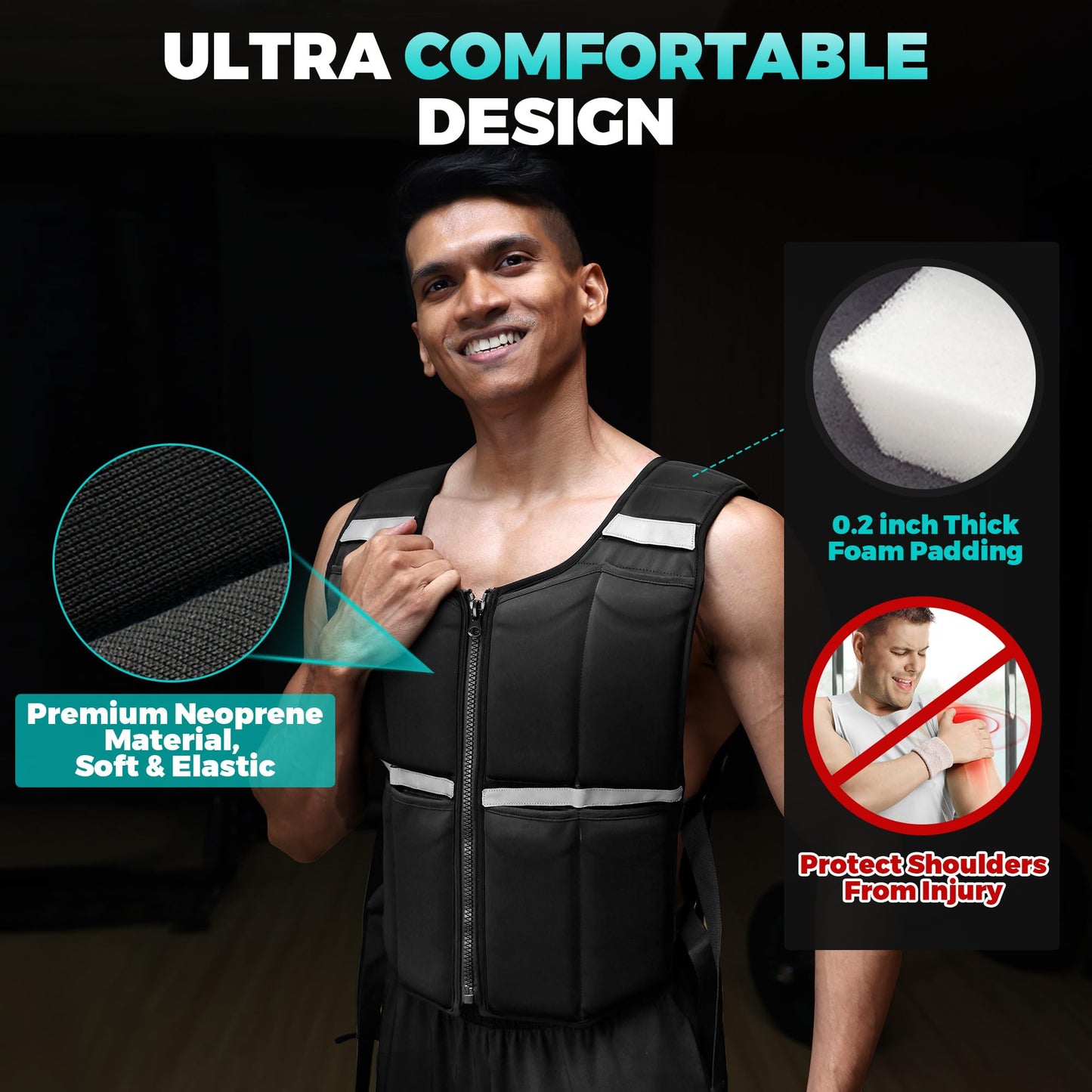 Adjustable Weighted Vest Men 2-35 lbs/2-45 lbs, Rucking Vests for Walking with Zipper/16pcs Silicone Weights, Strength Training Workout Vest for Running Walking GYM Home, Removable Reflective Strips