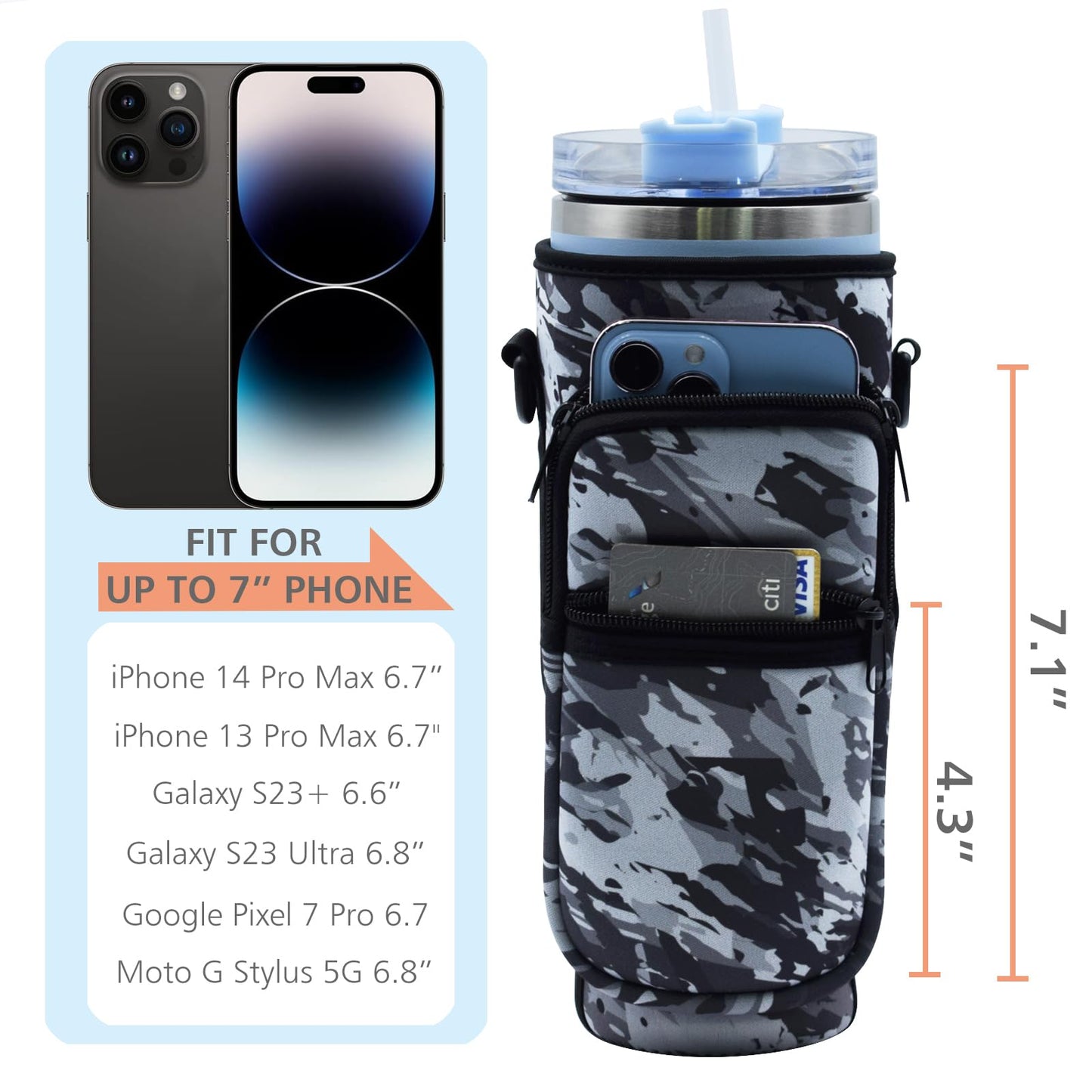 for Stanley 40 Oz Tumbler Water Bottle Carrier Bag Pouch,Stanley Cup Holder Accessories with 2 Pockets Adjustable Shoulder Strap,Sleeve Accessories for Sports Hiking Travelling Camping