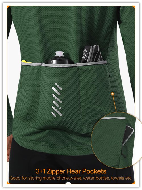 BERGRISAR Men's Long Sleeve Cycling Jersey Spring Fall Road Bike Shirt Biking Bicycle Mountain Bike Jersey Green X-Large