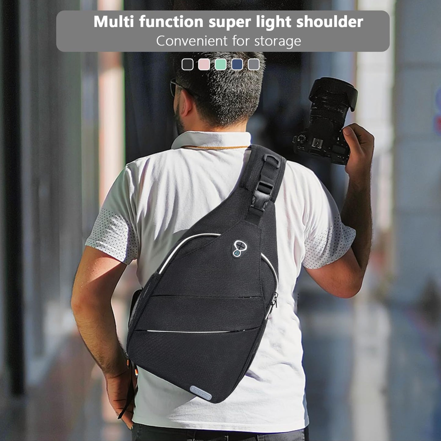 IBVIVIC Sling Backpack for Men Women, Crossbody Bags Travel Hiking Chest Bag with Adjustable Shoulder Strap (Black)