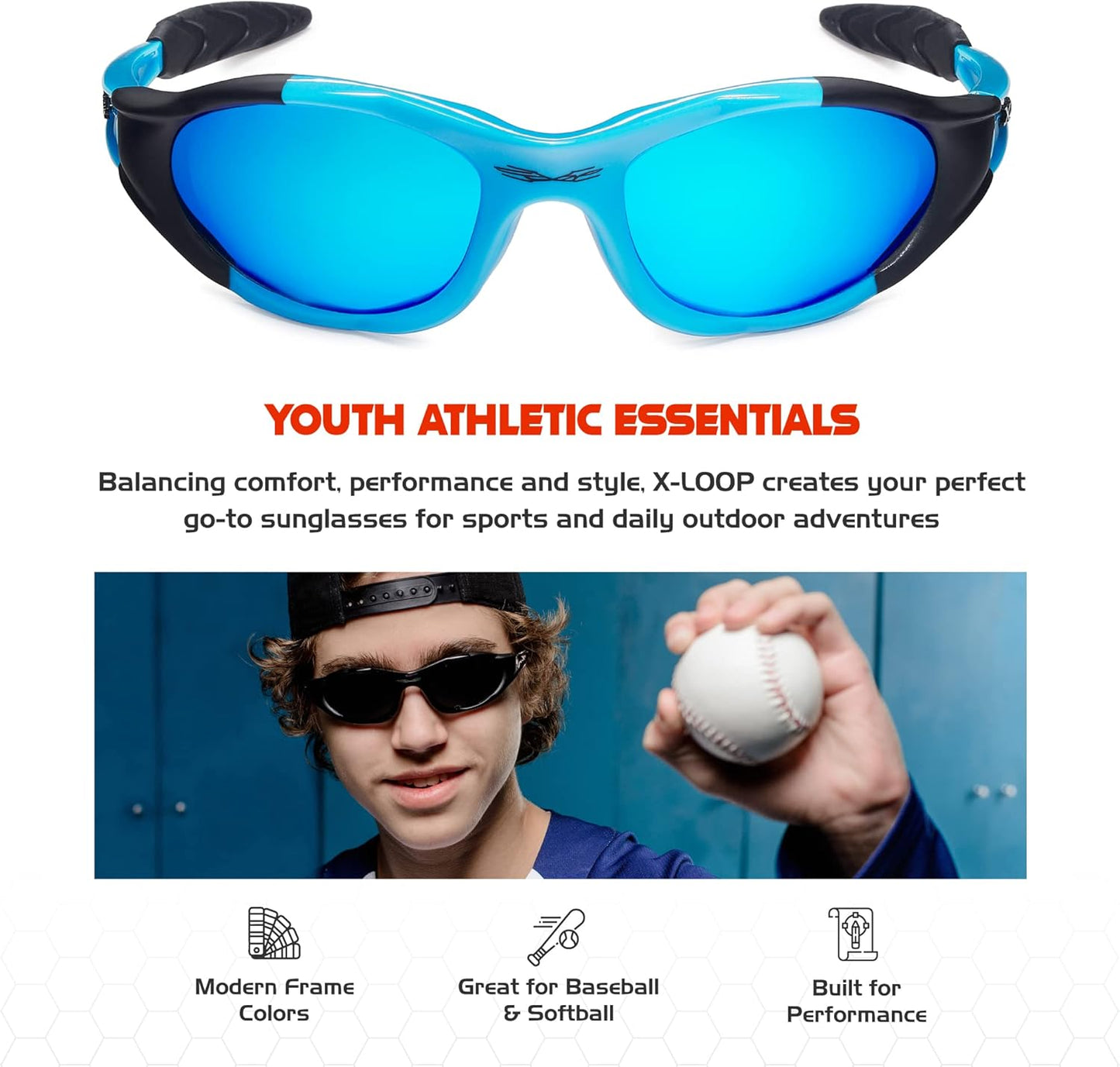 Polarized Youth Sports Sunglasses for Boys & Teens (Ages 8-16) - UV400 Baseball Wraparound
