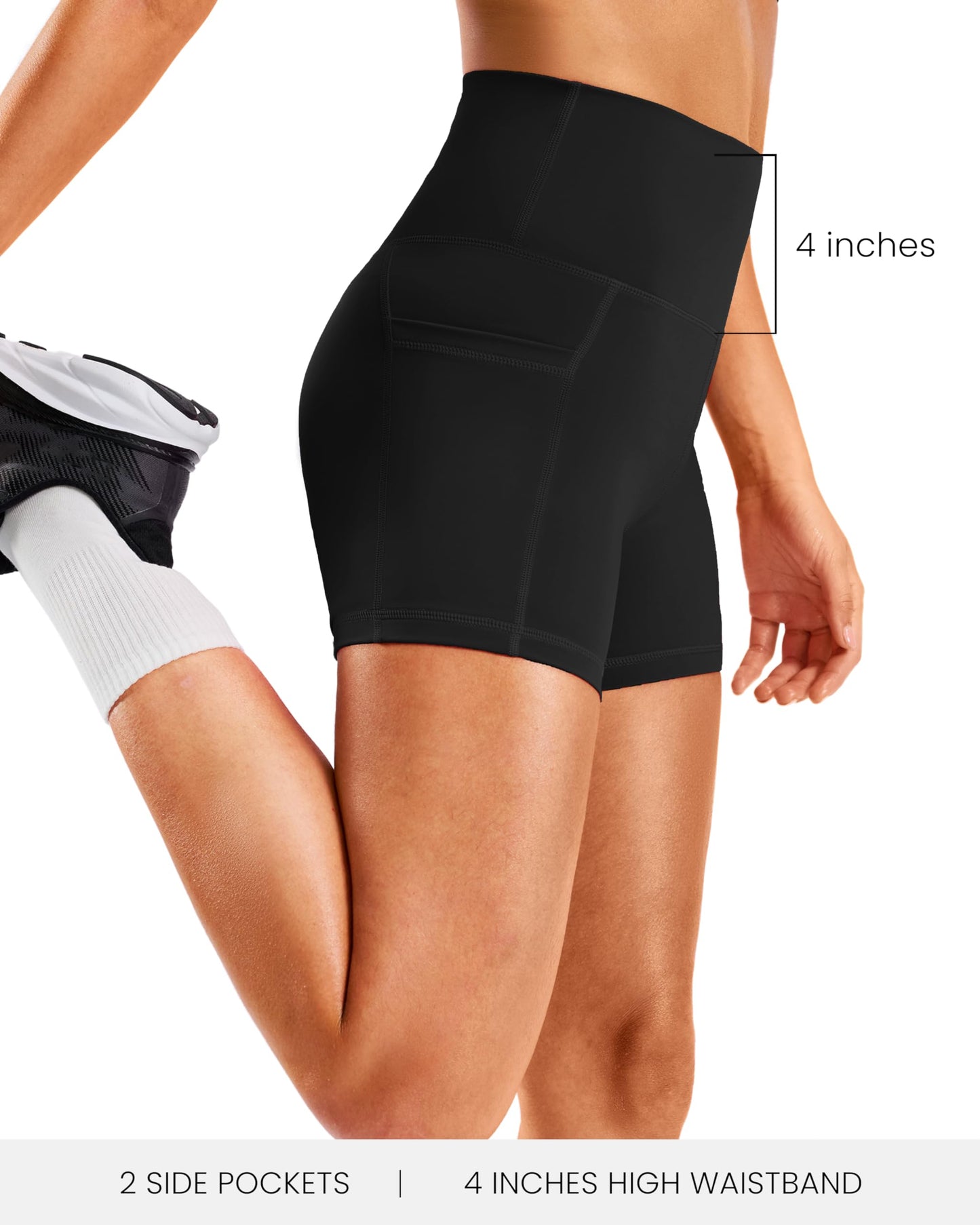 Soothfeel Women's High Waist Yoga Shorts with Side Pockets Tummy Control Running Gym Workout Biker Shorts for Women 5" /3"(3" Black, M)