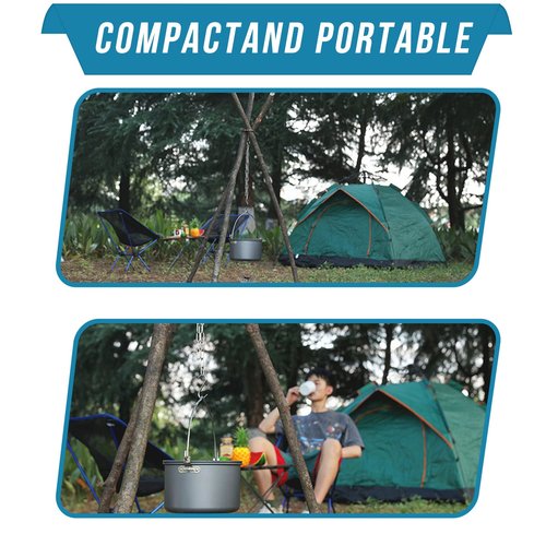 burtok Camping Tripod for Cooking, Newest Survival Cooking Gear, Stainless Steel Cooking Tripod for Campfire, Campfire Cooking Accessories for Outdoor Cooking, Picnic, Hiking, Camping