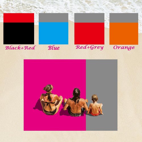 NiKiBysh Outdoor Pocket Blanket Extra Large Beach Blanket Sandproof 82″x 78″for 4-6 Adults Compact Foldable Quick Drying Lightweight Picnic Blankets Waterproof with 4 Stakes & Bag (Pink+Grey)