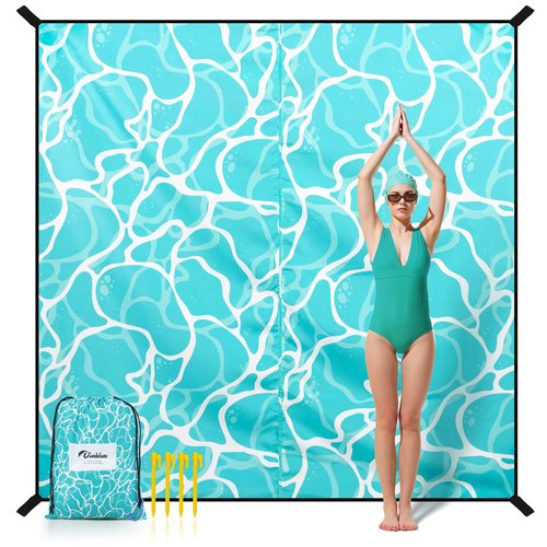 Diveblues Beach Blanket Oversized Extra Large 110" * 118"/ 9 * 10 Ft,Beach Mat Waterproof Sandproof,Soft and Durable, Picnic Mat for Travel Camping, Beach Vacation,4 Stakes & 1 Travel Bag