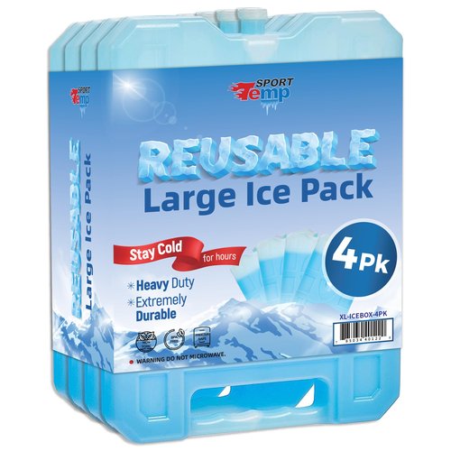 Sport Temp Reusable Large Ice Pack (4 Pack) Long Lasting - Perfect for Keeping Food Or Beverages Cold, Coolers, Camping, Beach Coolers, Hiking & More, Clear Blue