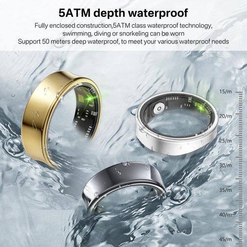 Tulbeys Smart Ring for Men & Women - 5ATM Waterproof, Health & Fitness Tracker, Heart Rate Monitor, Hand Gesture Brush Tiktok, Titanium Alloy Smart Rings for iOS/Android(DeepGray #8)