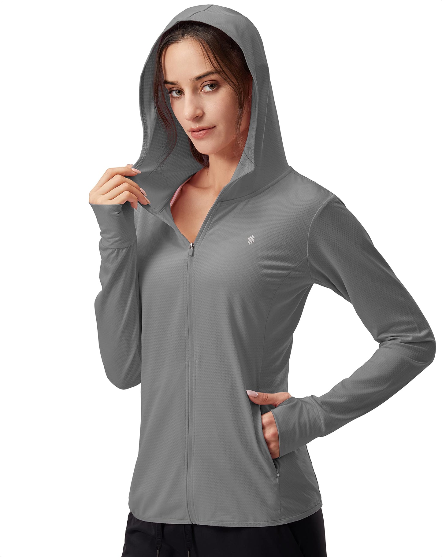 Soothfeel Women's UPF 50+ Sun Protection Hoodie Jacket Lightweight Long Sleeve Sun Shirt for Women with Pocket Hiking Outdoor Dark Grey M