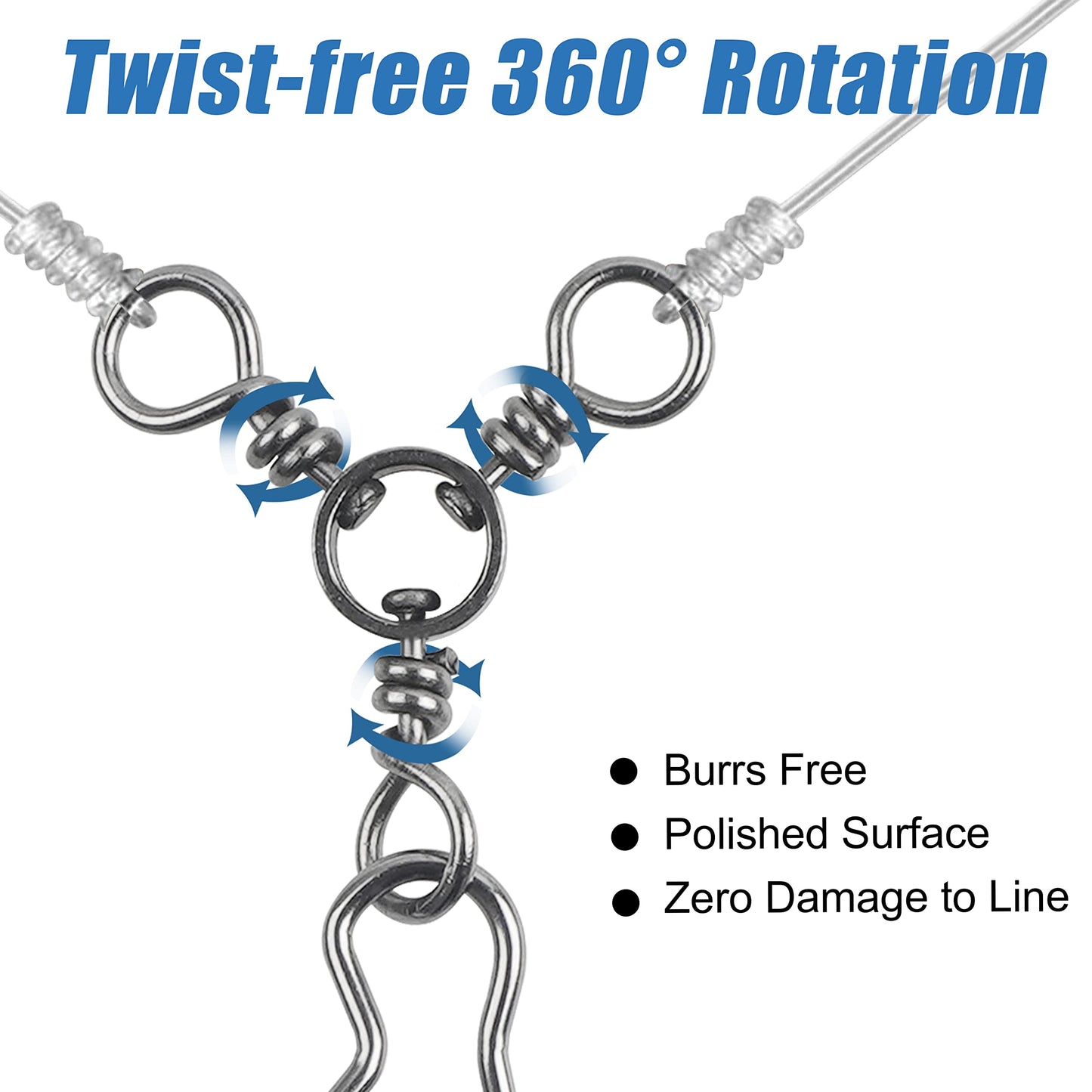 AGOOL Fishing 3 Way Swivel Snaps - 30pcs T-Turn Fishing Swivels Triple Swivels Cross Line Duo Lock Snap Swivels Fishing Lure Connectors Fishing Tackle for Trolling Catfish Rig Saltwater Freshwater