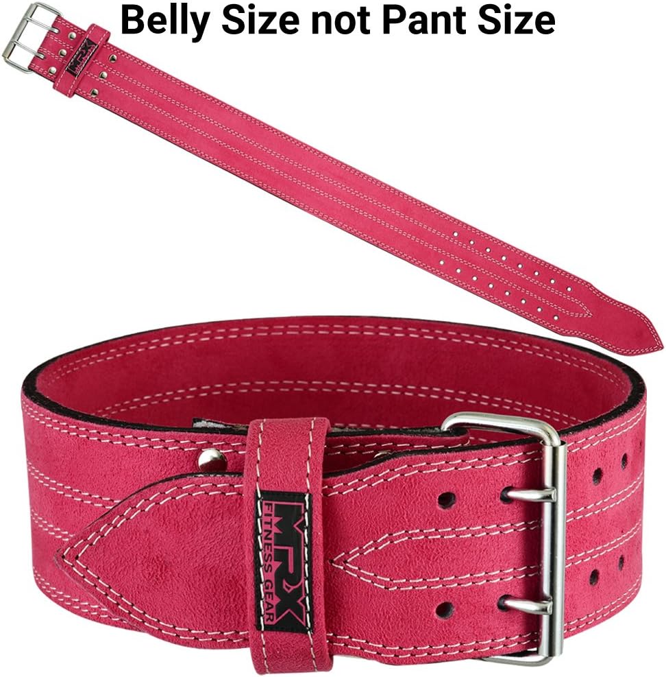 MRX Powerlifting Leather Belt 4" Wide 10mm Thickness Training Fitness Back Support Bodybuilding Belts with Steel 2 Prong Buckle