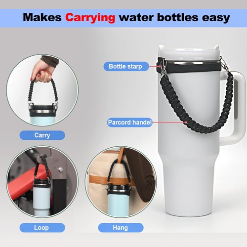 Wongeto Water Bottle Handle Strap - Compatible with Stanley Water Bottle - Paracord Handle for Stanley Cup Accessories(Black