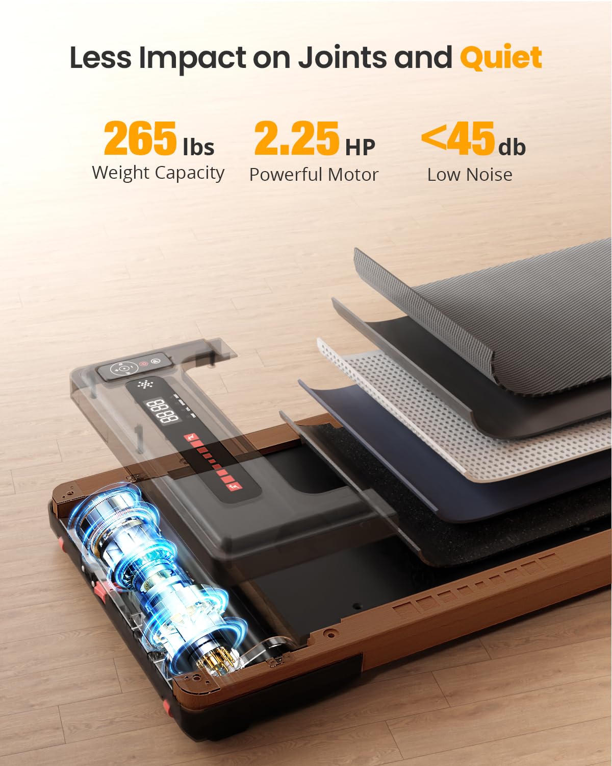 FYC Wooden Walking Pad Treadmill - Quiet, Compact for Home Use - 265lbs Capacity, Remote Control, Installation - Free, Ideal Walking Pad for Small Spaces