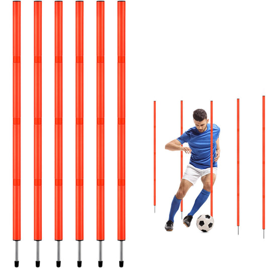 TOBWOLF 6PCS 6FT Adjustable Soccer Agility Training Poles, Slalom Training Agility Pole Set, Detachable Sports Training Speed Sticks, Outdoor Speed & Agility Turf Training Poles for Soccer Drills