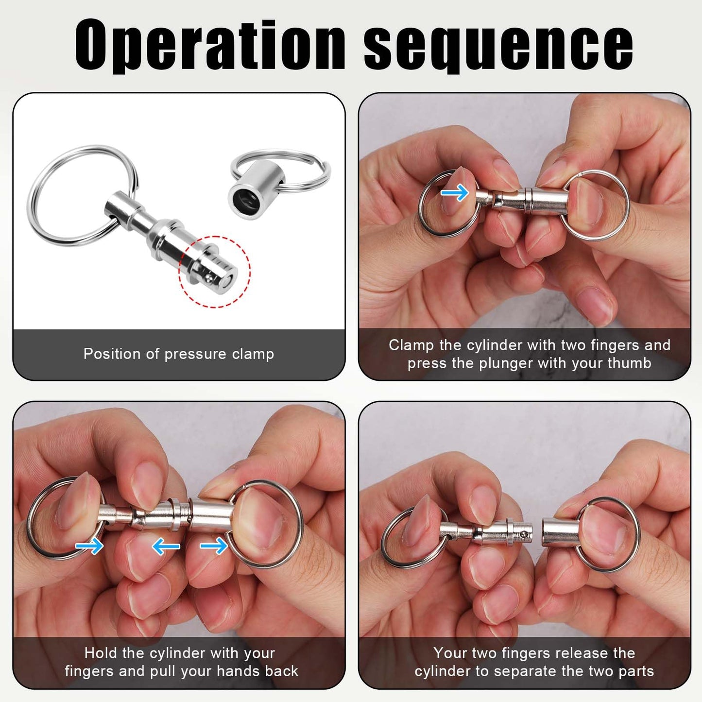4pcs Keychain for Quick Release, Detachable Dual Pull Apart Key Chain Quick Disconnect Key Ring with Metal Keyring Quick Detach Key Holder for DIY Craft Home Car Key Accessory