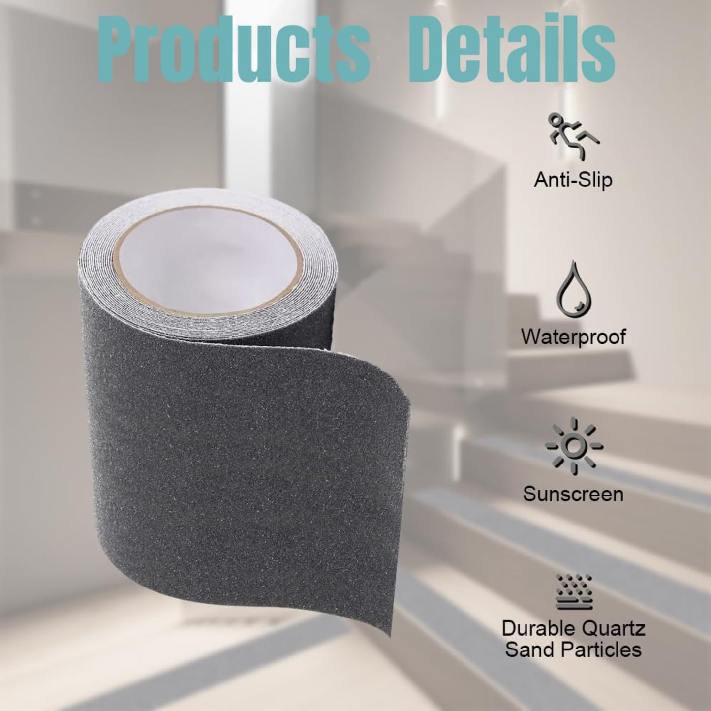 Farady Grip Tape Strong Adhesive Anti Slip Grip Tape Heavy Duty Non Skid Waterproof Safety Friction Tape for Stair, Ramps, Steps, Walkways, Floors, Indoor/Outdoor (Grey, 4in x 50ft)