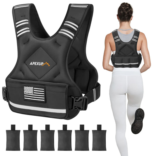 APEXUP Adjustable Weighted Vest, 4-10lb/12-18lb/20-32lb Vest with 6 Ironsand Weights and Large Pocket, Weight Vest for Men Women Strength Training, Running, Walking (12-18lb, Black)
