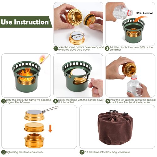 HUANSHA 2 In 1 Mini Alcohol Stove For Camping, Portable Alcohol Burner With Stainless Steel Cross Stand, Storage Bag, Lightweight Tiny Brass Stove For Backpacking Emergency Outdoor Coffee