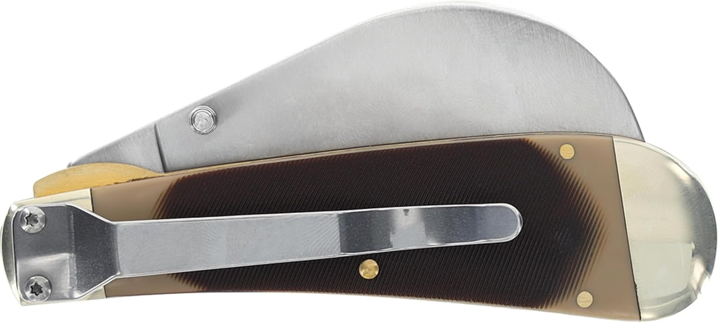 Old Timer 216OT Hawkbill Pruner 7in Traditional Folding Pocket Knife with Belt Clip, 3in High Carbon Stainless Steel Pruner Blade, and Sawcut Handle for EDC, Pruning, Gardening, Weeding, and Outdoors
