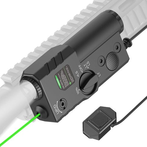 DEFENTAC 1450lm Green Laser Light Combo w/Lever Indicator is Compatible with Mlok/Picatinny Rail, Flashlight with Remote Switch for Rifle, Aluminum, Rechargeable