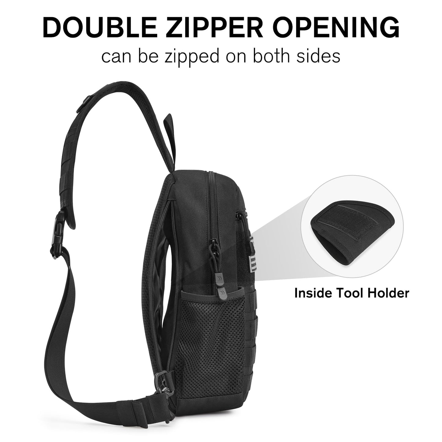 G4Free Tactical Sling Bag Backpack for Men,Military Durable Shoulder Pack Tactical Bag for Travel, Hiking, Outdoor Sports Black