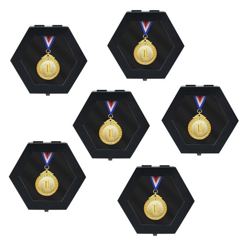 BiJun Medal Display Case, Medal Display Case Hanger Shadow Box for Medals Race Medal Display of Sports Medals Track Field Spartan Races Running Marathons (Black 6pc)