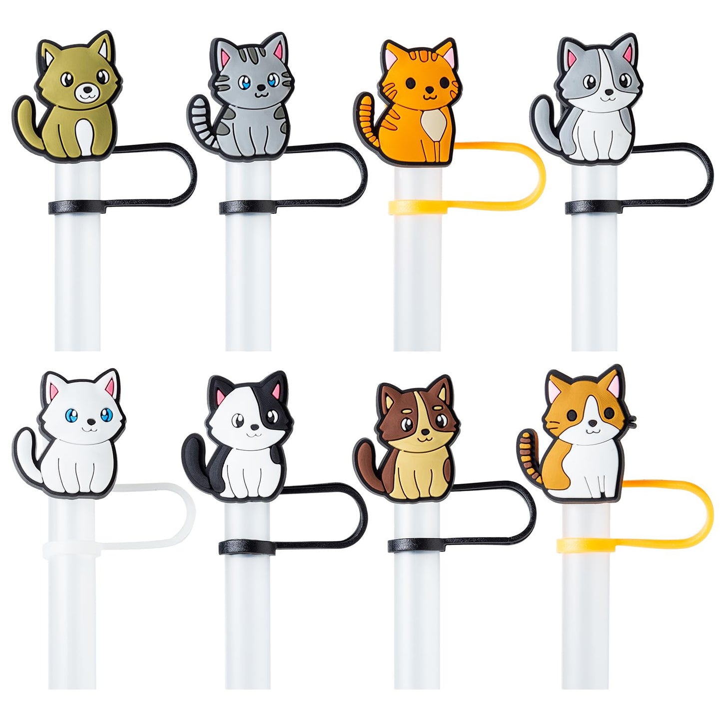 8Pcs Cat Silicone Straw Tips Cover for Stanley Cup with Handle,10mm Silicone Straw Covers for Stanley 40oz & 30oz Tumbler Cup Accessories