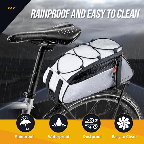 WOTOW Bike Rear Rack Bag - 10L Large Full Reflective Waterproof Trunk Bag, Multifunctional Bicycle Ebike Back Seat Cargo Carrier with Shoulder Strap(Full Reflective)