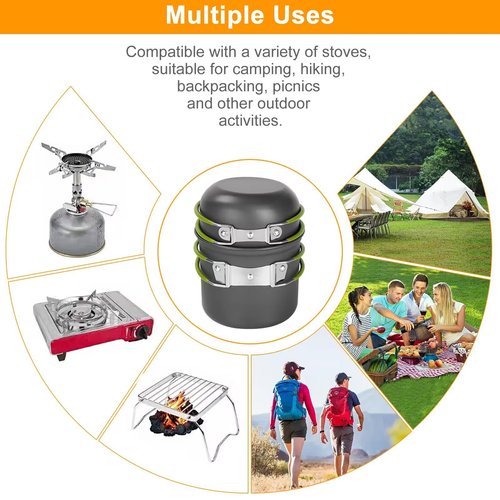 Senrob Compact Camping Cookware Set - Lightweight Backpacking Pots and Pans Kit for Camping, Hiking, Backpacking, Picnic and Other Outdoor Activities