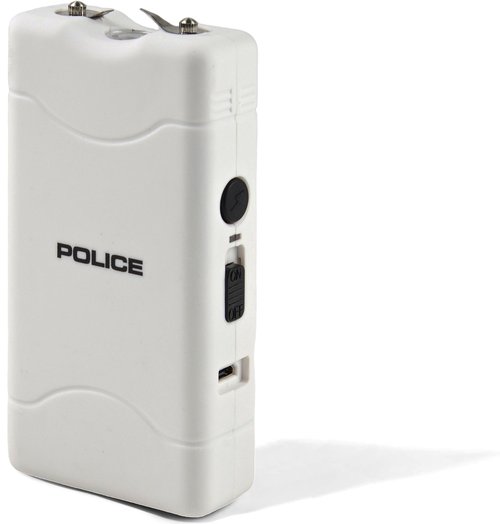 Police Stun Gun for Self Defense 800 – High Voltage Mini Rechargeable with LED Flashlight, Compact & Heavy Duty – Personal Security for Women & Men – White