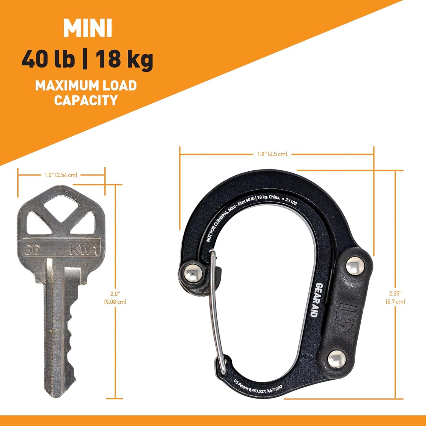 GEAR AID HEROCLIP (Mini) Carabiner Gear Clip and Hook, for Hanging Bags, Purses, Lanterns, Strollers, Tools, Helmets, Water Bottles, and More