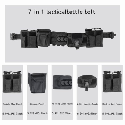 ZGJINLONG Tactical Battle Police Duty belt - 7 in 1 Combat Law Enforcement System Utility Military Belt Molle Accessories Pouches Set