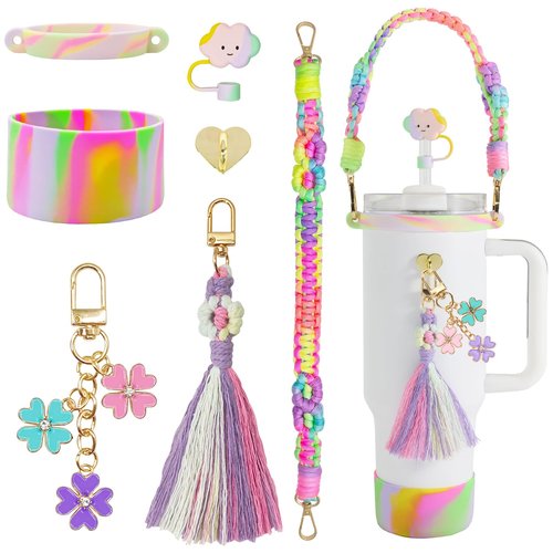 Morla Accessories Set for Stanley Cup,Paracord Handle Strap Carry for Simple Modern and Other 8oz - 40oz Tumbler. (Colorful)