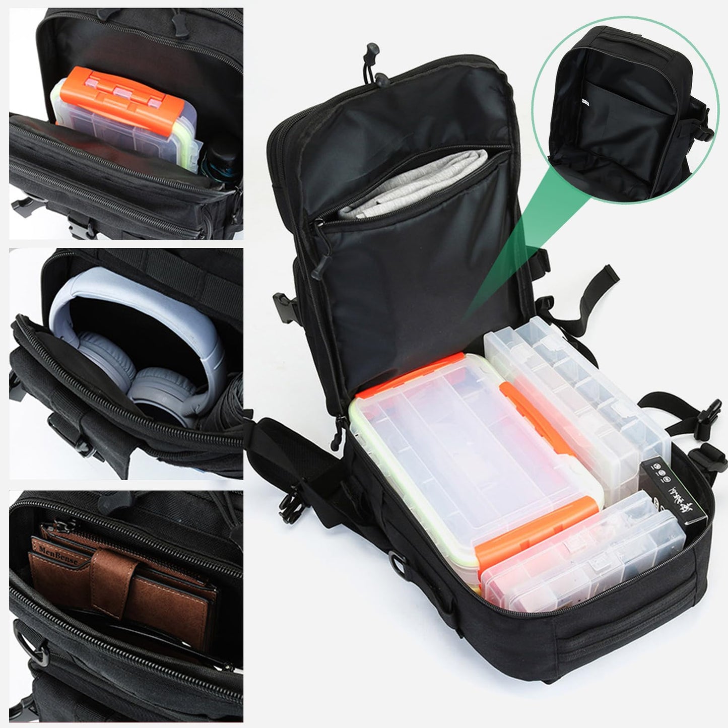 FishingPepo Fishing Backpack Fishing Tackle Storage Bag Fishing Gear and Equipment with Rod Holder Fishing Tackle Shoulder Sling Bag Backpack for Outdoor Fishing, Hunting, Hiking (Black)