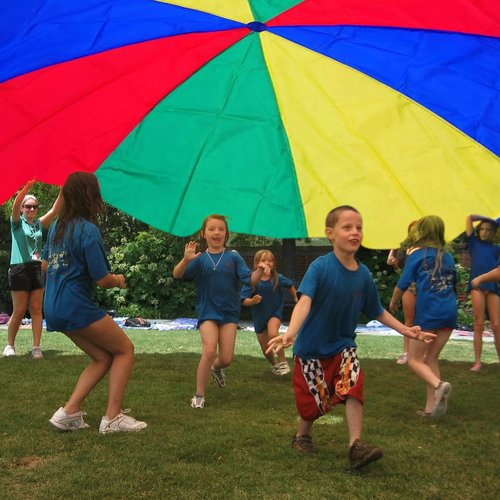Dulousia Parachute 6.5ft - Gymnastics Parachute with Handles for Children Group Team Cooperative Games,Indoor Outdoor Gym Class Rainbow Parachute Birthday Church VBS Activity Field Days Supplies