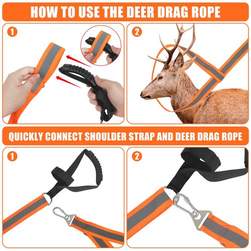 AzReference Deer Drag Rope and Harness Heavy Duty Deer Drag Strap with Handle, Orange Reflective Hunting Dragging Rope for Deer Hunters Gear Accessories