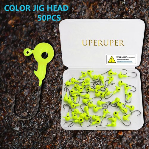 UperUper 50pcs Fishing Jig Heads Set, Red Round Ball Fishing Hooks for Saltwater Freshwater Swimbait Bass, 1/8oz 1/6oz 1/4oz 1/19oz
