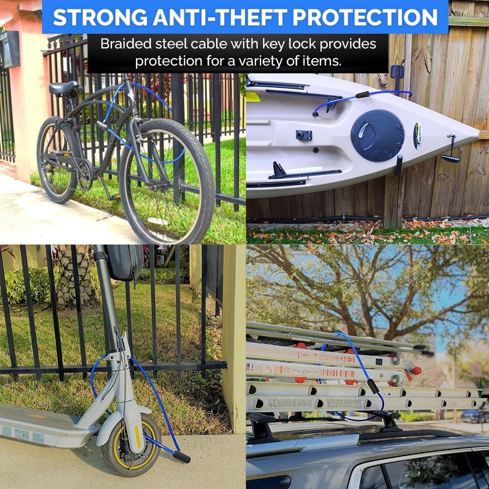Weatherproof Security Cable Lock for Kayaks, Bikes & Equipment - 5ft to 25ft Lengths