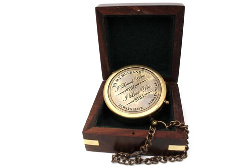 to My Husband Brass Compass Engraved – Son Birthday Gifts, Graduation, Confirmation, Baptism Gifts, Stocking Stuffer, Valentine's Day Gift for Husband