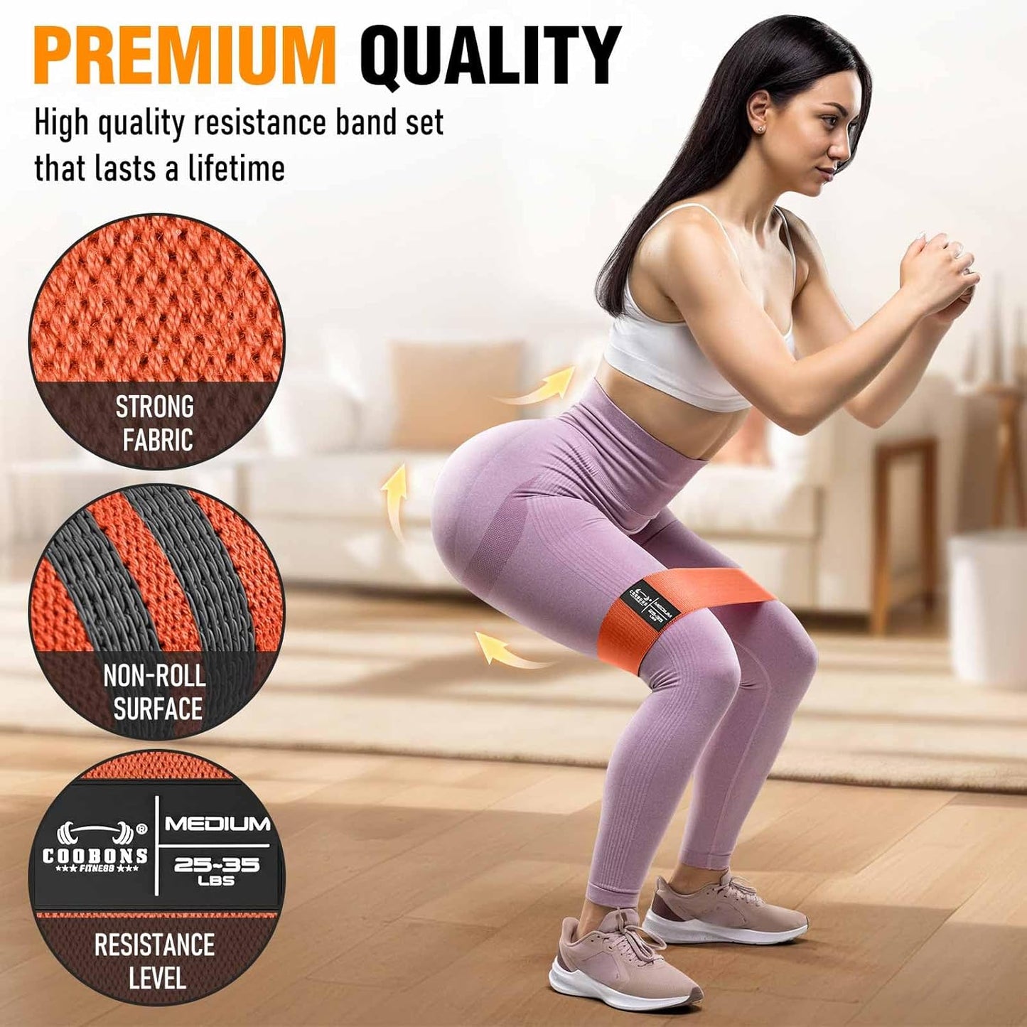 Fabric Resistance Bands for Working Out - Exercise Bands for Women and Men, Booty Bands for Legs and Glute, Yoga, Pilates, Rehab, Fitness and Home Workout