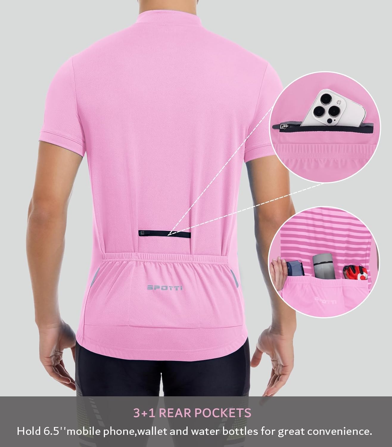 Spotti Men's Cycling Bike Jersey Short Sleeve with 3 Rear Pockets- Moisture Wicking, Breathable, Quick Dry Biking Shirt