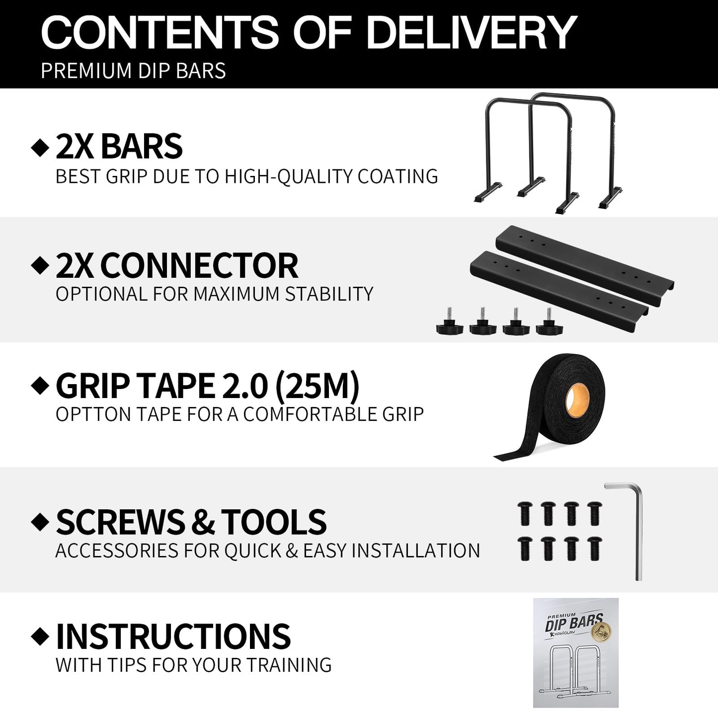 KAKICLAY Multi-Grip Pull Up Bar and Premium Dip Bars with Adjustable Ultra-Stable Settings & Non-Slip Feet - USA Original Patent, Designed, Shipped, Warranty