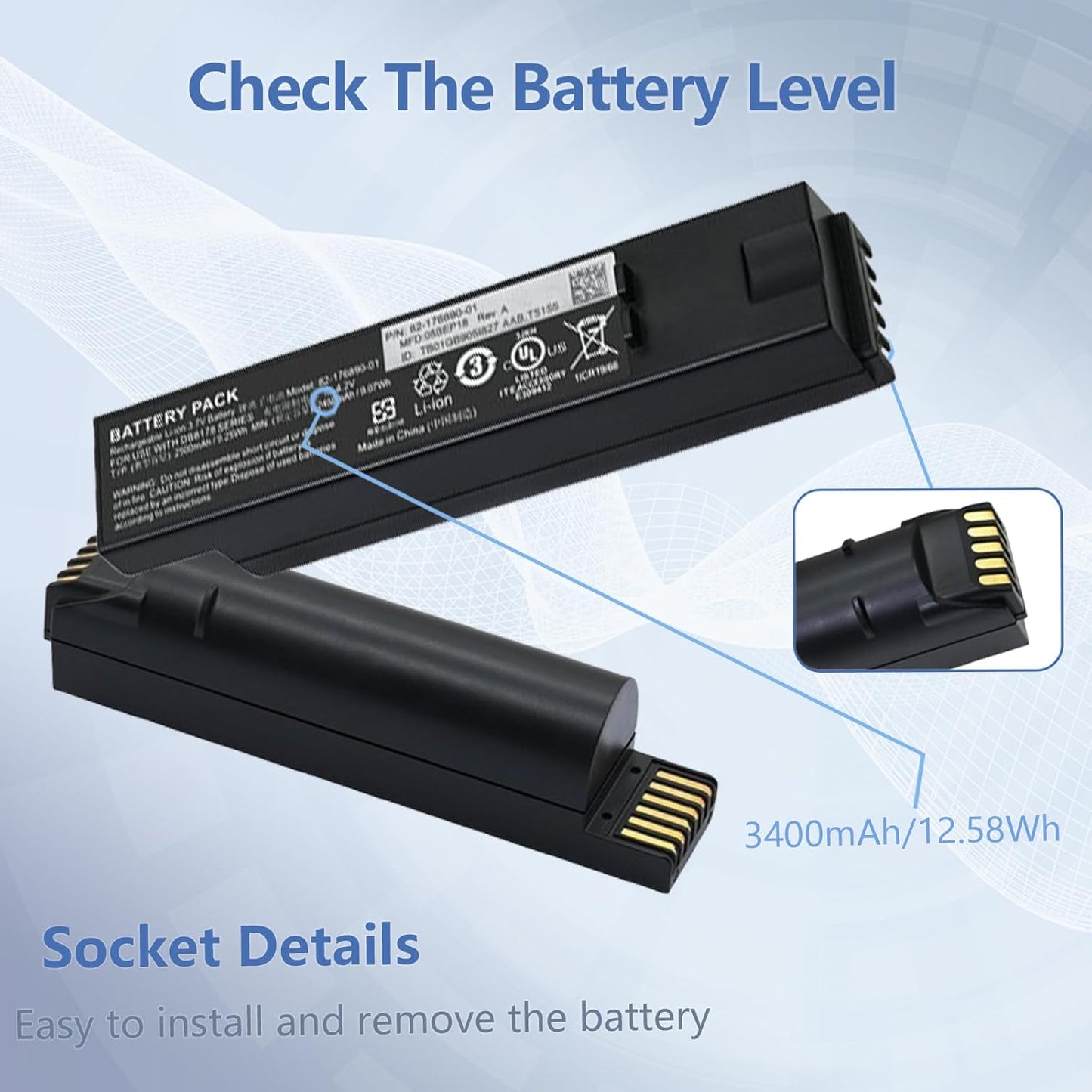 (5 Pack) Replacement for Zebra DS8178 Scanner Battery - DS8100 DS8170 DS6878-SR Handheld Barcode Scanner Battery 82-176890-01 3400mAh